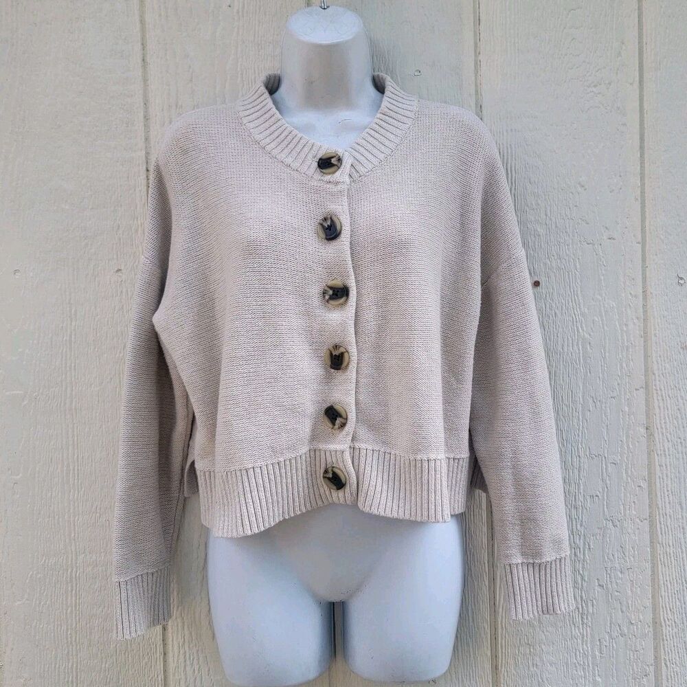 Quince Tan 100% Organic Cotton Knit Button Front Cardigan S Capsule Preppy